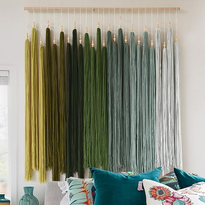 IOWER Large Yarn Fiber Wall Art Macrame Wall Hanging Handmade Craftsmanship Geometric Aesthetic Beaded Tassel Chic Home Decor for Bedroom Living Room 39" W x 45" L