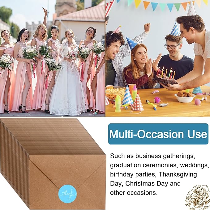 Gueevin 200 Pcs Thank You Cards with Kraft Envelopes and Stickers Bulk, 3.5 x 5 Inch Classy Blank Thank You Notes for Wedding, Business, Graduation, Baby Shower, Bridal Shower, Funeral (Light Blue)