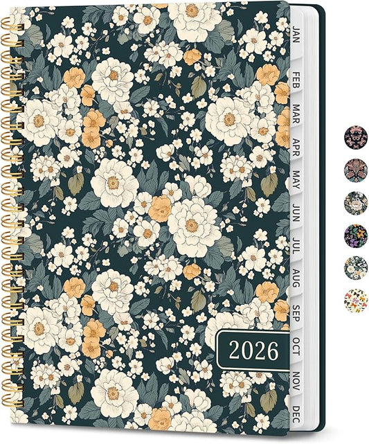 2026 Planner, Monthly and Weekly Calendar Planner for Women, Jan 2026 - Dec 2026, Hardcover Pretty 2026 Agenda Planner Book with Tabs, Spiral Bound, Perfect for School Office Home Supplies, 6.3" x 8.5" - Classic Floral