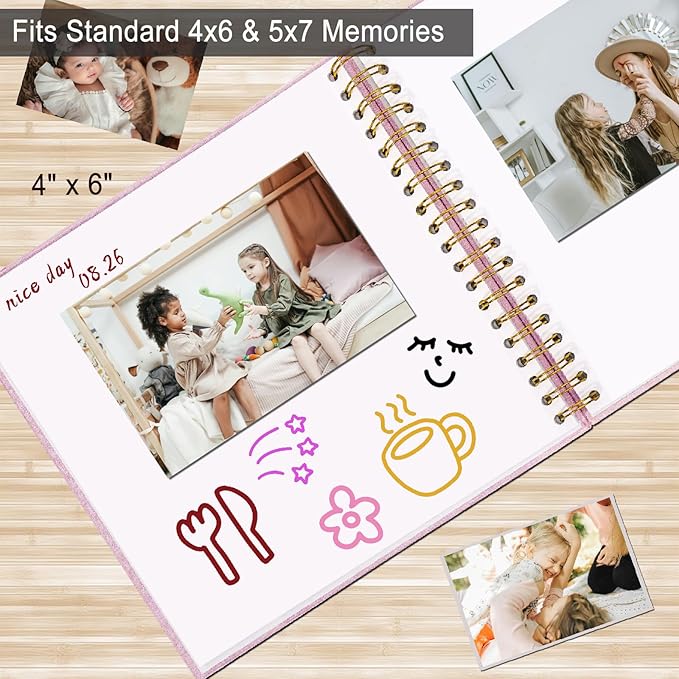 8 x 8 Inch Scrapbook Photo Album, DIY Memory Book Linen Cover for Photos, Hardcover Kraft White Pages Scrap Book Photo Albums for Travel, Wedding Anniversary Family Christmas Baby 40 Pages, Pink
