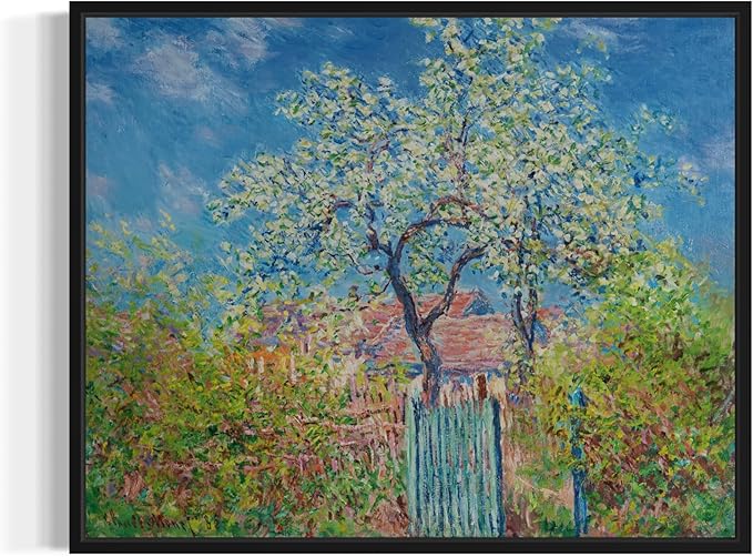 Poirier En Fleurs Claude Monet Wall Art Print Poster, Impressionist Painting Wall Art Wall Decor, for Bedroom and Living room Bathroom Decor 115 (Poirier En Fleurs, 16 x 20 inches, Black Frame)