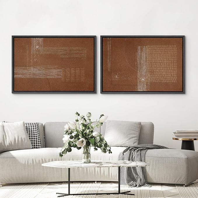 SIGNWIN Framed Canvas Print Wall Art Set Mid-Century Black Polygon Landscape Abstract Shapes Digital Art Modern Art Decorative Minimalism Vintage for Living Room, Bedroom, Office - 24"x36"x2 Black