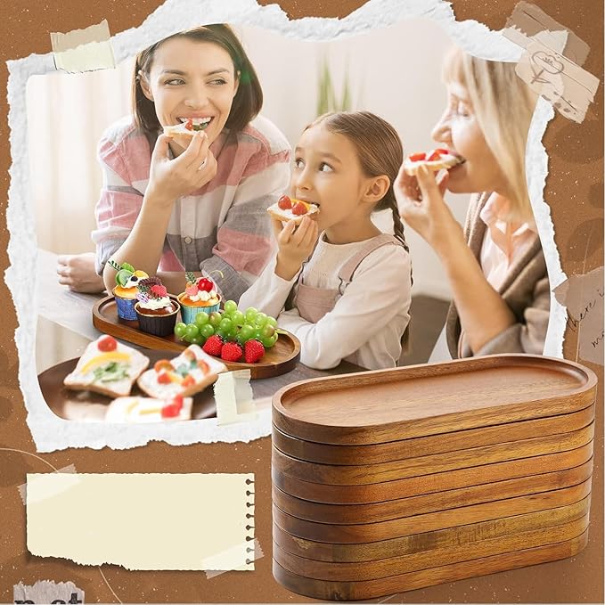 13.8 x 5.8 Inch Large Wood Serving Trays Charcuterie Boards Oval Wooden Plates Wood Serving Platter Cheese Dinner Plates Bulk for Dessert Snack Bread Fruit Appetizer Dishes (13.8" x 5.5"_8 Pack)