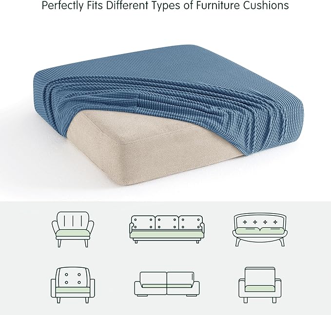 CHUN YI 2Piece Stretch Couch Cushion Covers, Sofa Seat Slipcovers for Pets, Suitable for Armchair Loveseat Sofa with Spandex Jacquard Washable Fabric (2Piece,Denim Blue)