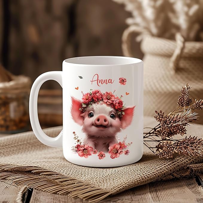 Hyturtle Personalized Cute Pig Coffee Mug for Animal Lovers - Just A Girl Who Loves Pigs - Custom Ceramic Cup for Women - Birthday - 11oz/15oz