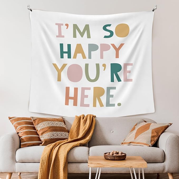 XLDLIOO Boho Classroom Tapestry, Boho Classroom Decor, Inspirational Wall Tapestry Hanging for Bedroom, I'm So Happy You're Here, Educational Welcome Tapestries Wall Decor Art for Kids Dorm Living Room Party 60x50in
