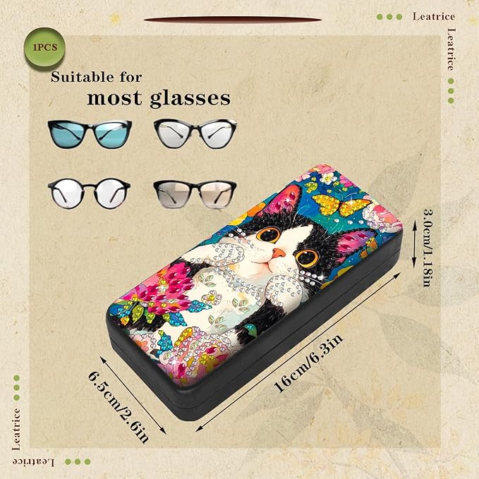 Leatrice Cat Diamond Art Kits for Adults Small Diamond Painting Kit Eyeglasses Case Gem Art Paint by Diamonds Dot 5d Diamond Art DIY for Beginner Women