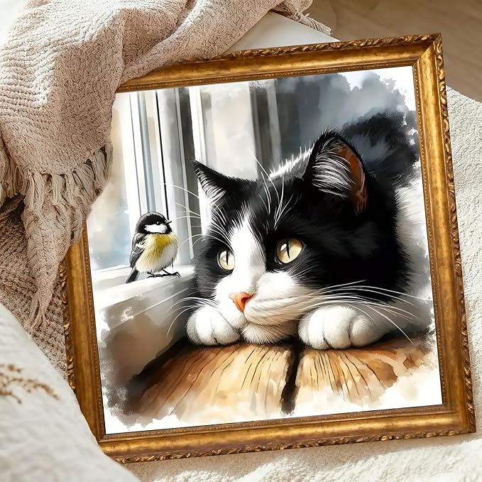 AMORARS Diamond Painting Kit for Adults - Cat Diamond Art Beginners - DIY Full Diamond Dot Rond Gem Art Paintings, Suitable Gifts, and Home Decoration Crafts, 12x12Inch