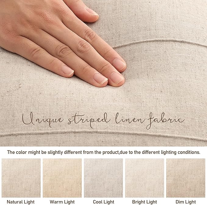 Decorative Linen Throw Pillow Covers 16x16 Set of 2 Solid handcrafted Striped Cushion Covers for Bed Soft Modern Farmhouse Neutral Pillowcase for Couch Bedroom Living Room Home Decor(Natural Beige)