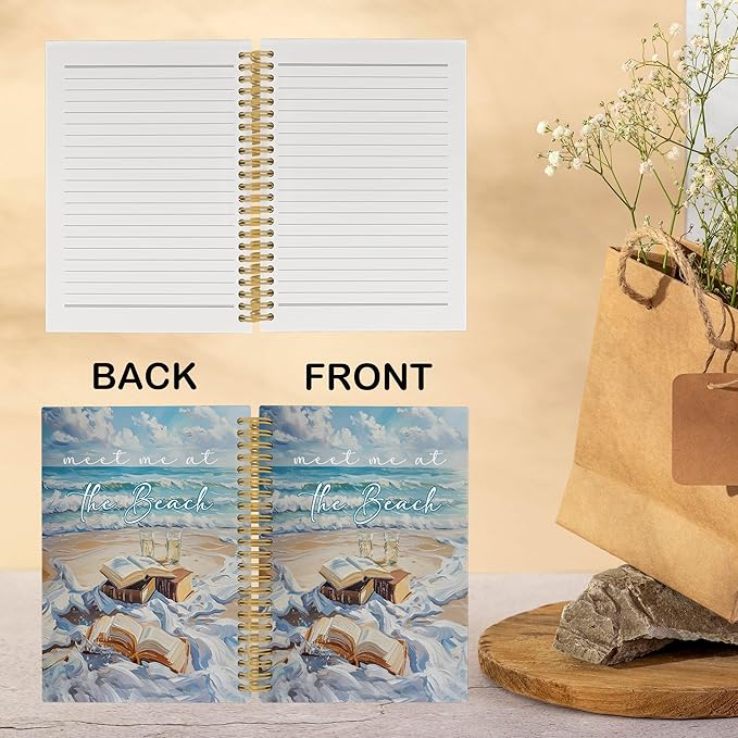 Coastal Beach Notebook, Watercolor Meet Me at the Beach Ocean Aesthetic Journal Notebooks, Ocean Themed Office School Supplies, Hardcover Spiral Notebook 5.5x8.3 Inch