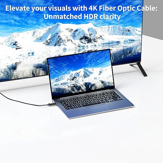 4K Fiber Optic HDMI Cable 50ft, High Speed HDMI 2.0 Cable, 18Gbps, Supports HDR, ARC, Directional Fiber HDMI Cord, Compatible with PS5/Blu-ray/TV Box/HDTV/Projector