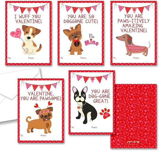 Paper Frenzy Dog Themed Valentine Cards WITH ENVELOPES - 25 Pack