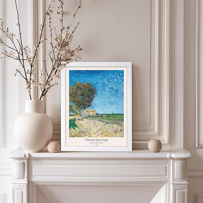 Monem Art Vintage Van Gogh Poster - Retro A Lane near Arles Print - Impressionism Art - Fine Art - Classic Painting Art - Landscape Art - Great Bedroom or Office Decor - 11x14 White Framed