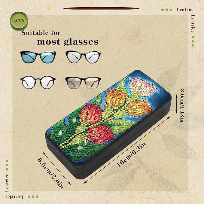Leatrice Flower Diamond Art Kits for Adults Small Diamond Painting Kit Eyeglasses Cases Gem Art Paint by Diamonds Dot 5d Diamond Art DIY for Beginner Women Tulip