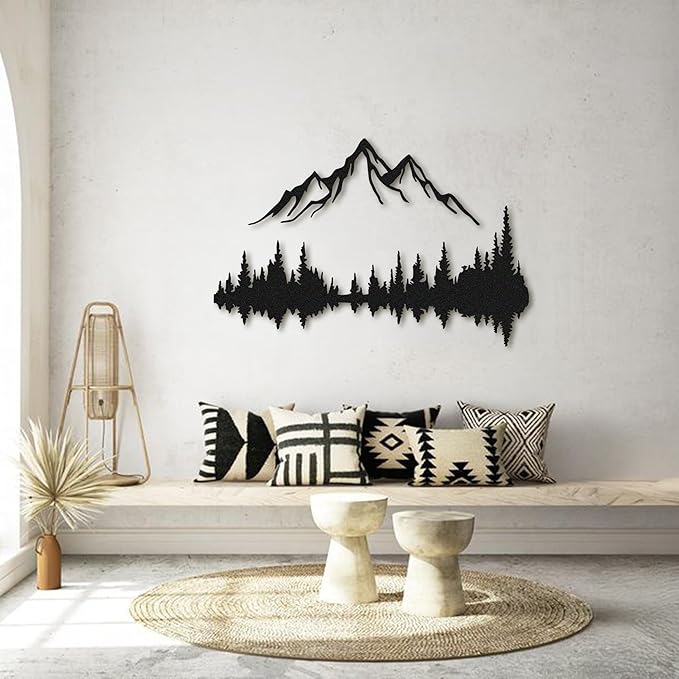 Metal Wall Art | Mountain & Forest Wall Sculptures | Rustic & Modern Wall Decor for Living Room, Home, Bedroom, Office, Kitchen & Outdoor (Black, 29.1'' x 19.42'' IN)