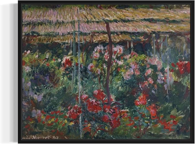 Peony Garden Claude Monet Wall Art Print Poster, Impressionist Painting Wall Art Wall Decor, for Bedroom and Living room Bathroom Decor 115 (Peony Garden, 11 x 14 inches, Black Frame)