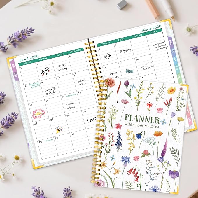 GuassLee 2026 Planner, Weekly and Monthly Planner from January 2026-December 2026, 6.1"x8.4" Aesthetic Agenda Book Planner with Back Pocket, Stickers, Coated Tabs, A5 Size