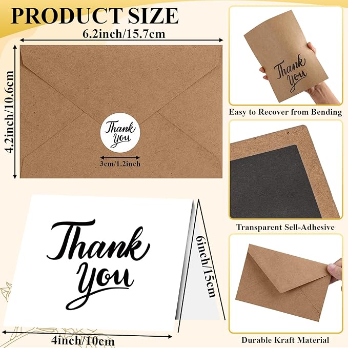 600 PCS Thank You Cards with Envelopes & Matching Stickers, Thank You Notes Bulk 4x6 Inch Minimalistic Design for Business, Baby Shower, Wedding, Small Business, Graduation, Bridal Shower, Funeral,Mixed