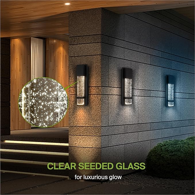 ASD LED 13 Inch Bubble Glass Wall Light Fixture | 12W 500LM 3000K-5000K 120V | 3CCT, Waterproof, Dimmable, ETL Listed | Exterior Flush Mount Sconce, Outdoor-Indoor Lighting | Black