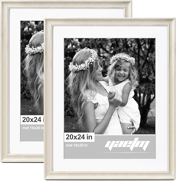 Yaetm 20x24 Picture Frame Matted to 16x20 Set of 2, 1.4" Wide Molding & Rustic White Frames for Wall Gallery, Horizontal and Vertical Wall Mount (2 pack, White)