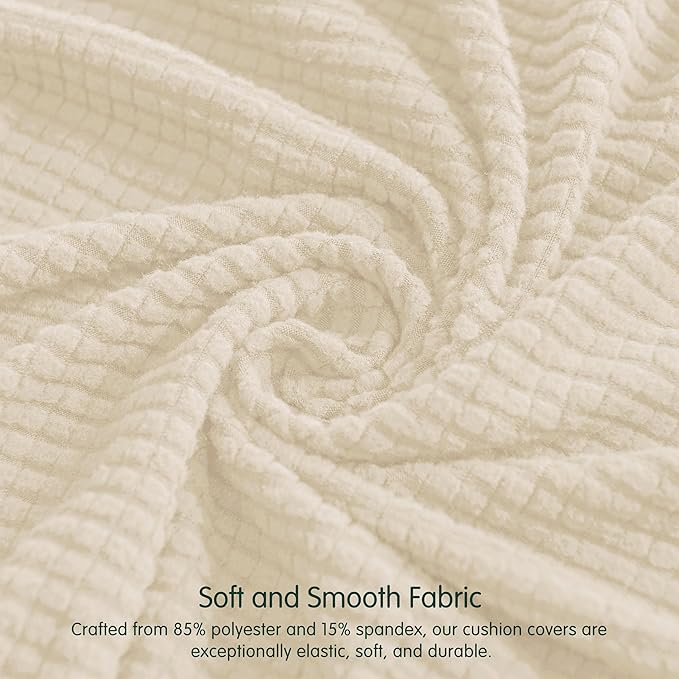 CHUN YI 3 Piece Couch Cushion Covers for XL-Sofa Seat Slipcovers Suitable with Spandex Jacquard Washable Fabric (3 Piece XL-Sofa Cushion Covers, Ivory)
