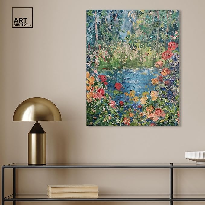 Art Remedy Serene Escape Gallery Wrapped Impressionism 1 Piece Canvas Wall Art/Monet And Van Gogh Inspired Art, 20" x 24", Gallery Wrapped