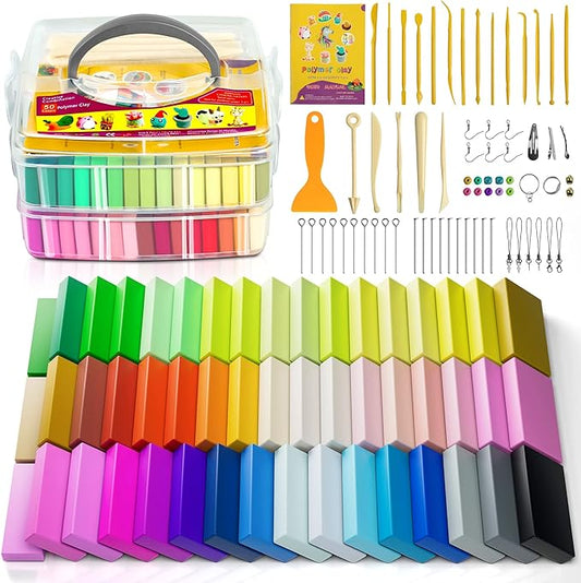 Polymer Clay 52 Colors, Modeling Clay for Kids, Non-Sticky Oven Bake Clay with Sculpting Tools and Accessories, Halloween Christmas Gift for Children and Artists