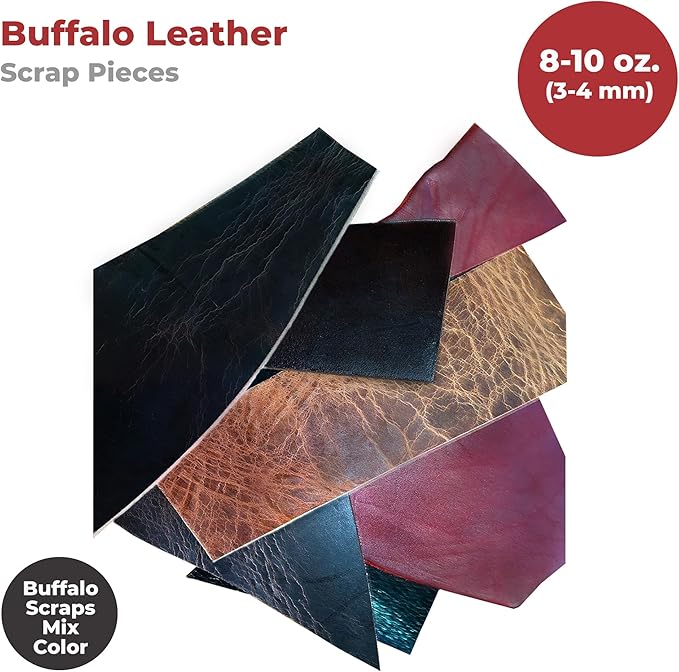 ELW Buffalo Mix Color Leather Scraps | 8-10 oz (3-4 mm) Heavy Duty | Size: 25 LB Weight | Genuine Leather Full Grain Remnants for Crafting, Ideal for DIY Leatherworking Projects | Color: Mix Color