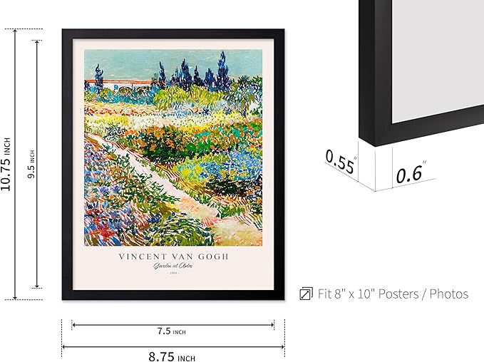 Monem Art Vintage Van Gogh Poster - Retro Impressionism Print - Garden at Arles, Colorful, Aesthetic, Beautiful - Gift for Artist, Friend - Wall Decor for Home, Office, 8x10 Black Framed
