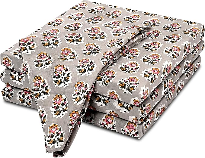 CPC Cloth Napkins 100% Cotton Set of 4 Reusable Napkins, Indian Block Print Toile Floral Dinner Napkin, Fall Thanksgiving Christmas Holiday Party Gift - Soft Absorbent Napkin, 18"x18" Labra Gray