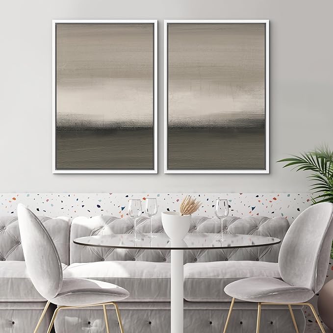 SIGNWIN Framed Canvas Print Wall Art Set Minimalist Neutral Gradient Illustration Modern Art Minimalism Decorative for Living Room, Bedroom, Office - 16"x24"x2 White