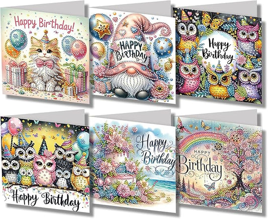 Ceitura 6Pcs DIY Diamond Art Painting Crafts Rhinestone Painting Greeting Card Making Kit Postcard for Holiday Christmas New Year Party Favors (Happy Birthday)