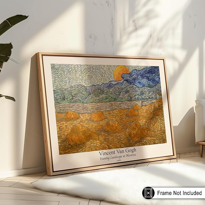 Monem Art Vintage Van Gogh Poster - Retro Evening Landscape at Moonrise Print - Impressionism Art - Fine Art - Classic Painting Art - Aesthetic Living Room Wall Decor - 18x24 UNFRAMED Wall Art
