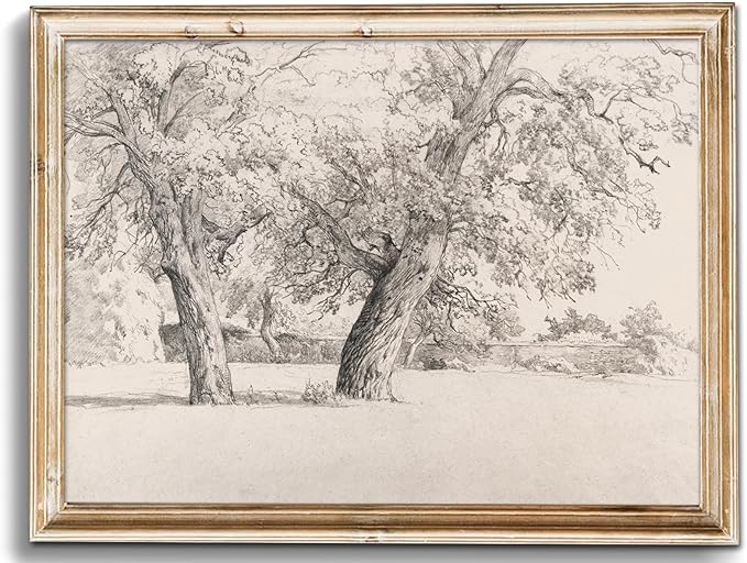 Uniro Neutral Vintage Wall Art for Home Decor, Farmhouse Landscape Tree Sketches Drawing Wall Decor, Rustic Nature Canvas Prints Antique Moody Neutral Landscape Oil Painting Vintage Art Pictures for Bedroom Bathroom Decor( 8" x 10"-UNFRAMED)