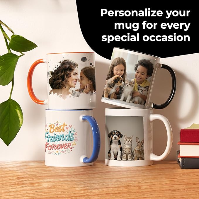 Personalized Mug, Custom Ceramic Mug with Photo and Text, 11oz, Pack of 100, Glossy Coffee Cup, Perfect for Christmas, Secret Santa or as Holiday Gift for Family or Friends, White/Solid Black
