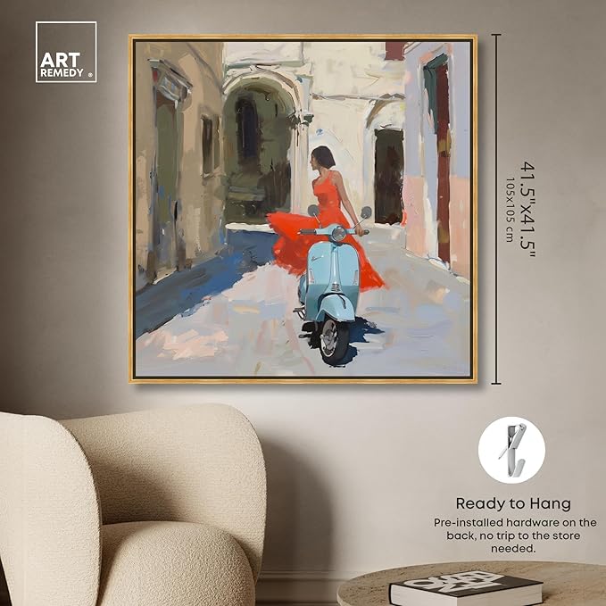 Art Remedy Venice Visits Canvas Classic Landscape Art, Gold Frame, 40" x 40"