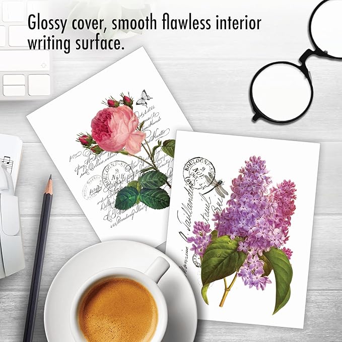 The Best Card Company - 20 Blank Notes with Envelopes - All Occasion Animal Assortment (10 Designs, 2 Each) - Vintage Blooms AM3515OCB-B2x10