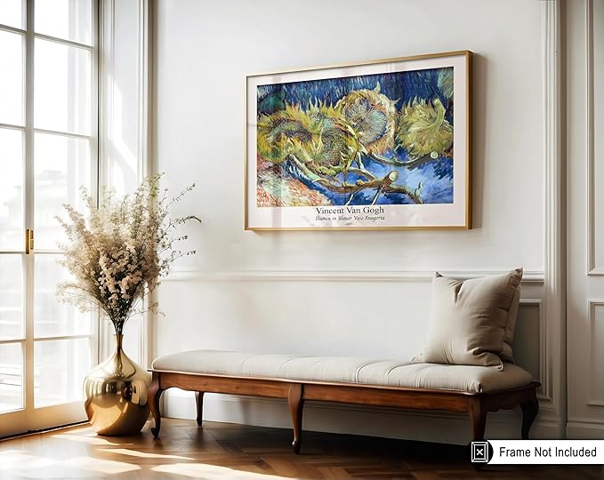 Monem Art Vintage Van Gogh Poster - Retro Blumen in Blauer Vase Anagoria Print - Sunflower Art - Impressionism Art - Fine Art - Classic Painting Art - Bedroom Wall Decor - 24x32 UNFRAMED Wall Art
