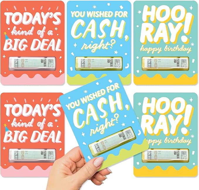 Big Dot of Happiness Party Time - DIY Assorted Happy Birthday Party Cash Holder Gift - Funny Money Cards - Set of 6