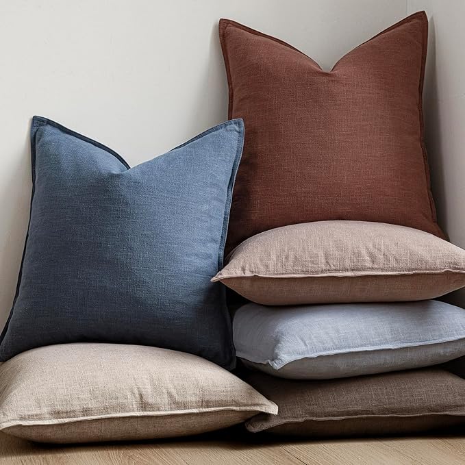 Foindtower Pack of 2, Decorative Linen Soild Throw Pillow Covers Soft Accent Euro Cushion Case Boho Farmhouse Pillowcase for Chair Couch Sofa Bedroom Living Room Home Decor 22 x 22 Inch Sky Blue