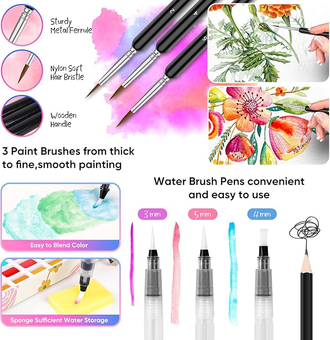 Taotree Watercolor Paint Set 168 Colors, Art Supplies Watercolors Kit Travel Water Colors with 3 Paints Brushes, Crafts Painting Supplies, Drawing Christmas Gifts for Teens Girls Boys Adults Artists