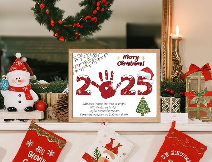 2025 Christmas Handprint Art Craft Kit for Holiday Family Party Activities, 10 Pcs Christmas Crafts Bulk DIY Handprint Card Making, Handprint Keepsake Gift for New Mom Dad Grandma Grandpa