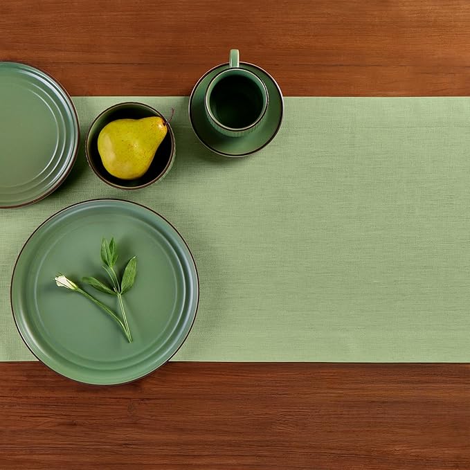 Solino Home Linen Laurel Green Table Runner 144 Inches Long - 100% Pure Linen Extra Long Table Runner 14 x 144 Inch for Spring, St Patricks Day, Easter - Fete