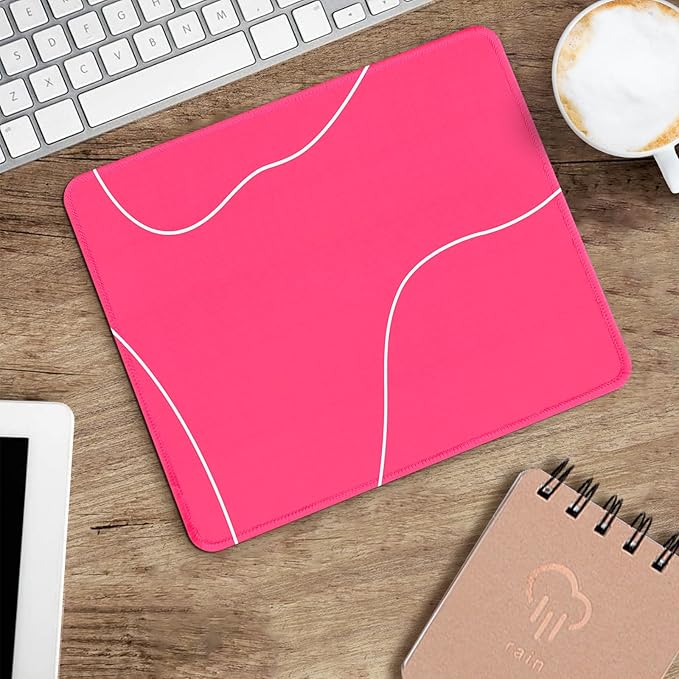 Seorsok Square Aesthetic Cute Line Mouse Pad,Office Home Personalized Mouse Mat Design,Waterproof Mousepad,Non-Slip Rubber Base Computer Mouse Pads for Wireless Mouse,Hot Pink