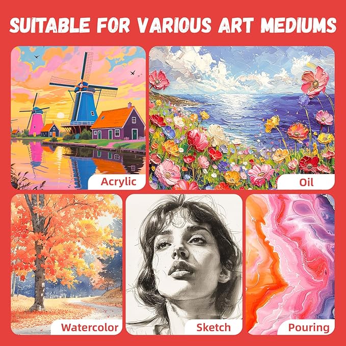 Simetufy 12 Pack 16x20 Inch Flat Canvas Panels Large Painting Canvas Boards - 8 Oz Triple Primed 100% Cotton Acid Free White Blank for Acrylic, Oil Paints