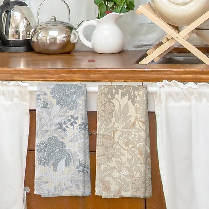 Bohemian Floral Kitchen Dish Towels Set of 2, Midcentury Modern Boho Flowers Decor for Bathroom, Vintage Rustic 70s Plant Hand Towels Kitchen Bathroom Tea Towels Decorations, 16x24inch