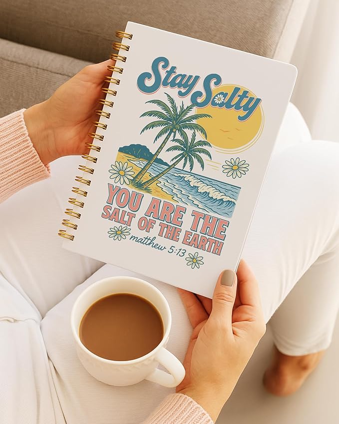 Summer Tropical Beach Christian Spiral Notebook 5.5x8.3in, Stay Salty Religious Bible Verse Journal Notebooks for Note Taking, Beach Lover Gifts, Christian Gifts, Hardcover Notebook Journal