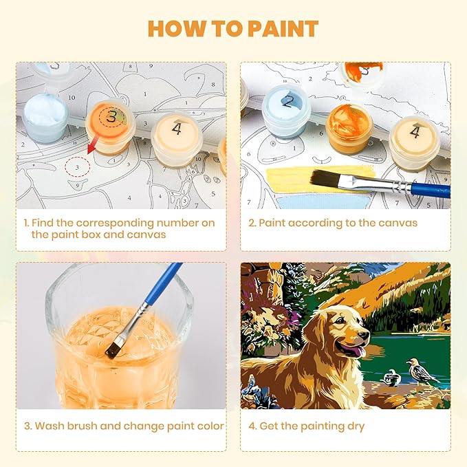 MXJSUA Cabin Dog Framed Paint by Numbers for Adults Beginners, Easy Adults' Paint-by-Number Kits on Canvas with Easel, Animal Acrylic Number Painting Crafts Kits Gifts for Home Decor, 8x12inch