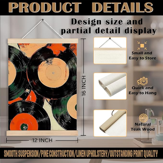 Vintage Vinyl Record Canvas Wall Art Poster, Vinyl Record Decor, Retro Trendy Eclectic Music CD Wall Decor Prints for Music Room Studio Home Apartment, 12x16 Inches