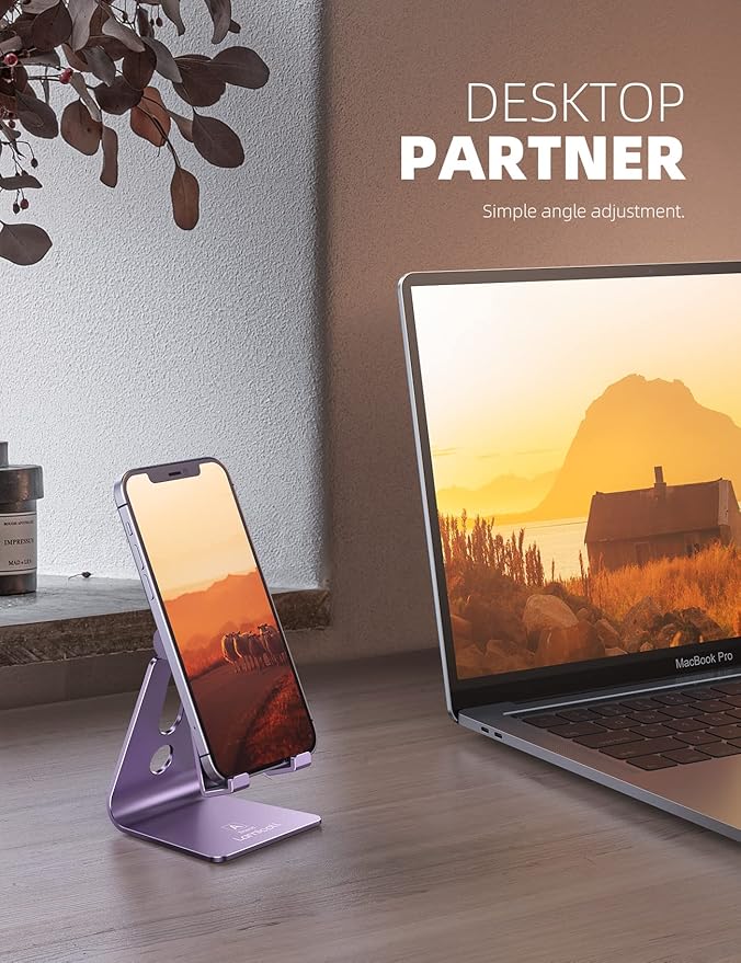 Lamicall Adjustable Phone Stand, Cell Phone Holder Desk, Compatible with Phone 13 12 Mini 11 Pro Xs Max XR X 8 7 6 Plus SE, Smartphones Dock, Office Desktop Accessories - Purple